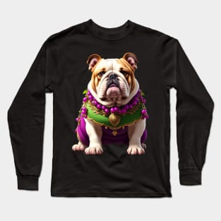 Adorable and Funny Bulldog in Purple Grape Costume Long Sleeve T-Shirt